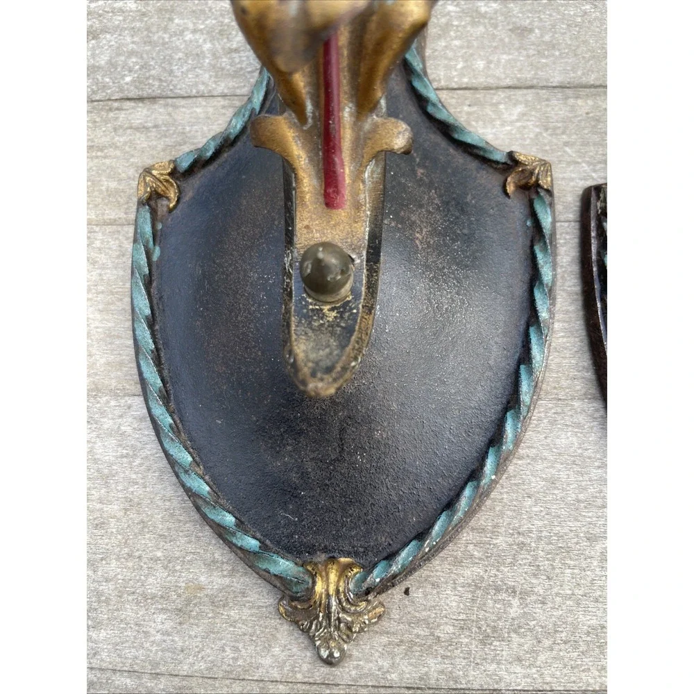Antique Vintage Moe Bridges Milwaukee‎ Wis. Cast Iron Gothic Sconce Light Set 2